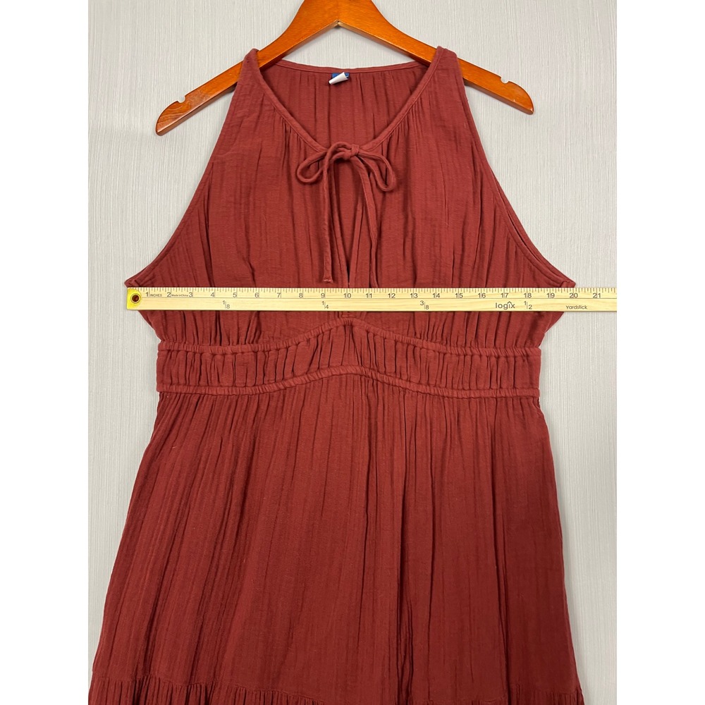 Boho Peasant Maxi Dress Womens L PETITE Red Cotton Gauze Tiered Gathered Peasant - Picture 6 of 7